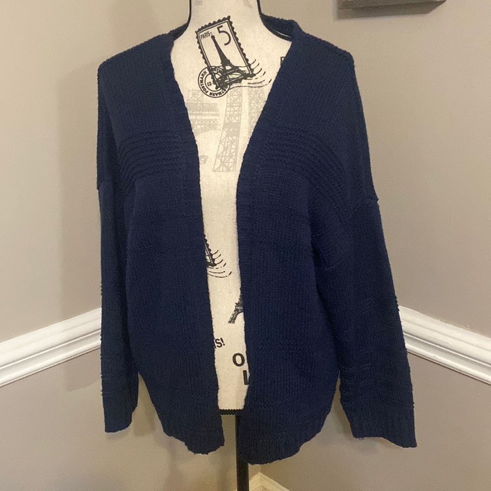 Harper Heritage Open Front Knitted Cardigan Sweater Navy Blue Size medium